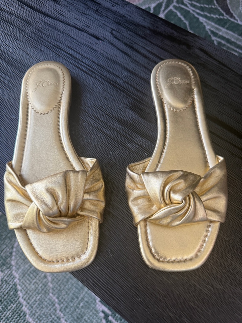 J. Crew Metallic Gold Knotted Slide Sandals